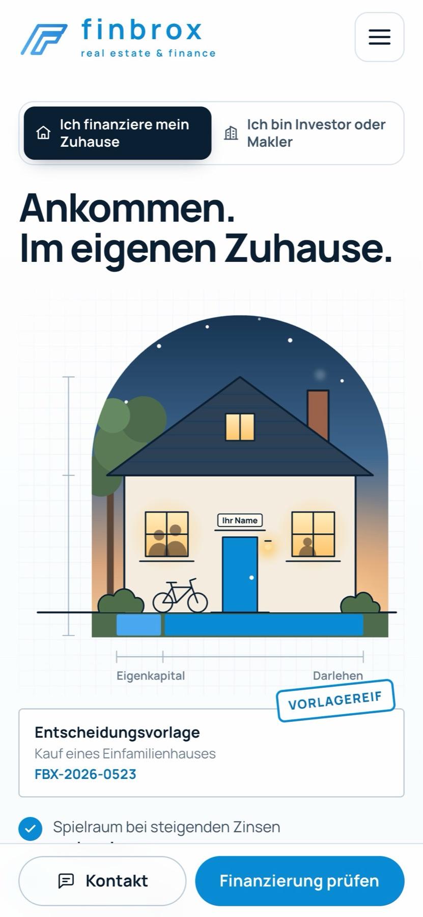 Website von Finbrox auf dem Handy