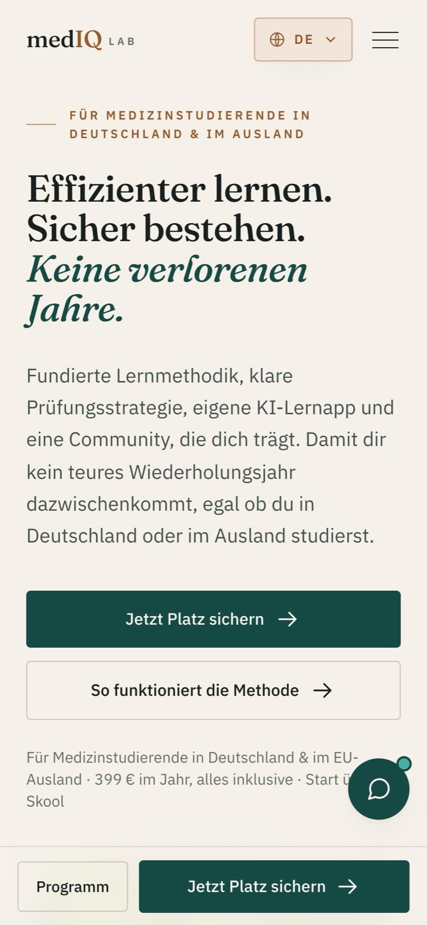 Website von medIQ lab auf dem Handy
