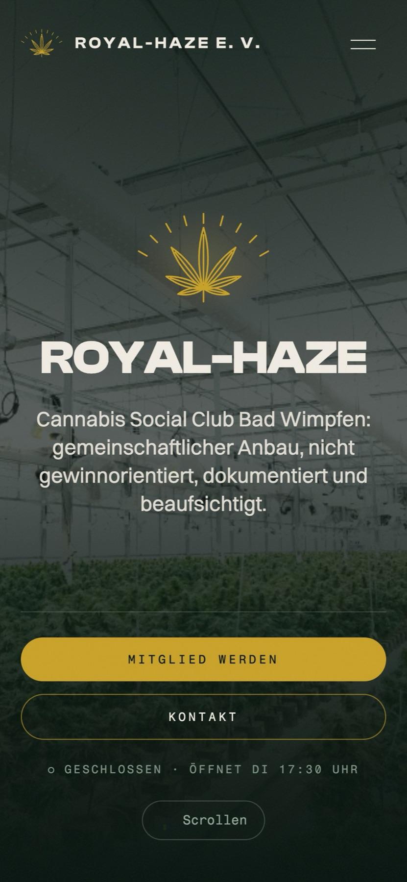 Website von Royal-Haze e. V. auf dem Handy